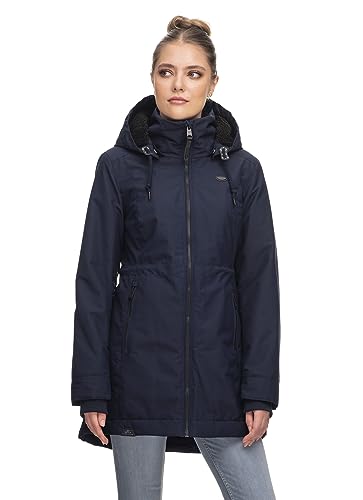 Ragwear DAKKOTA Damen Frauen Parka,Mantel,Übergangsmantel mit Kapuze,Herbstmantel,wasserfest,Blau,L von Ragwear