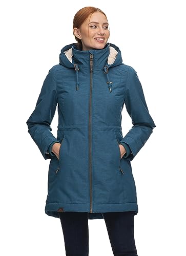 Ragwear DAKKOTA Damen Frauen Parka,Mantel,Übergangsmantel mit Kapuze,Herbstmantel,wasserfest,Blau,L von Ragwear