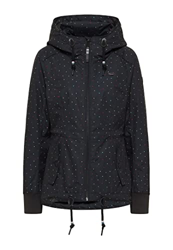 Ragwear DANKKA DOTS Damen Frauen Übergangsjacke,Jacke,Übergangsjacke mit Kapuze,tailliert,Schwarz,XL von Ragwear