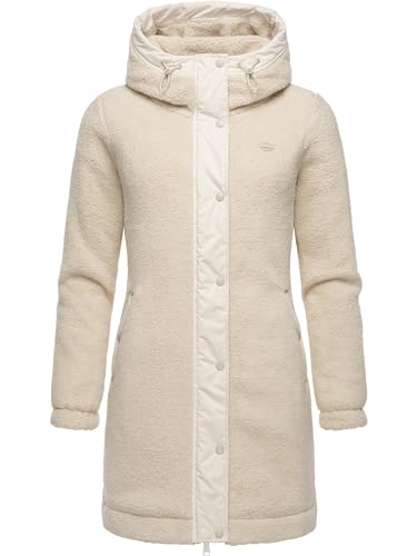 Ragwear Damen Fleecejacke Kurze Teddyfleece-Jacke warm mit Kapuze Cousy Beige Gr. 3XL von Ragwear