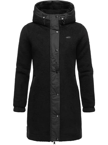 Ragwear Damen Fleecejacke kurze Teddyfleece-Jacke warm mit Kapuze Cousy Black24 Gr. M von Ragwear