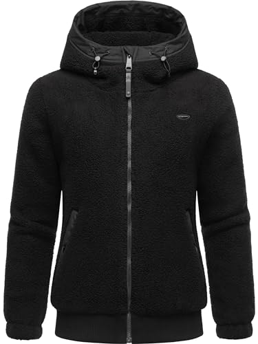 Ragwear Damen Fleecejacke Kurze Teddyfleece-Jacke warm mit Kapuze Cousy Short Black24 Gr. XS von Ragwear