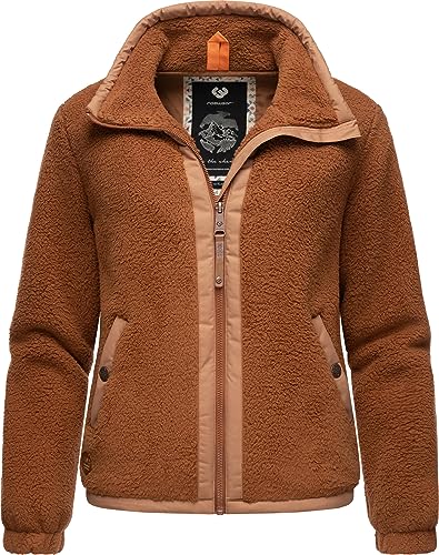 Ragwear Damen Fleecejacke Kurze Teddyfleece-Jacke warm mit Kapuze Nordicka Brown Gr. 3XL von Ragwear