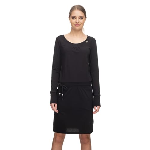 Ragwear PENELLOPE Damen Frauen Langarmkleid,Kleid,Freizeitkleid,Sommerkleid,Jerseykleid,Langarm,Rundhalsausschnitt,Taillengürtel,Schwarz,L von Ragwear