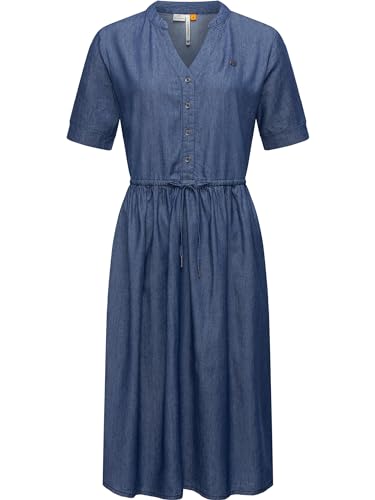 Ragwear Damen Kleid Sommerkleid kurz Blusenkleid in Denim-Optik mit Taillenband Casarea Denim YOUMODO Denim Blue Gr. L von Ragwear