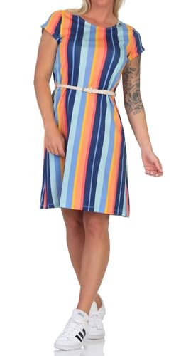 Ragwear Damen Kleid Verby bunt gestreiftes Kurzarmkleid mit Gürtel 2411-20025 Dark Combo (8007) L von Ragwear