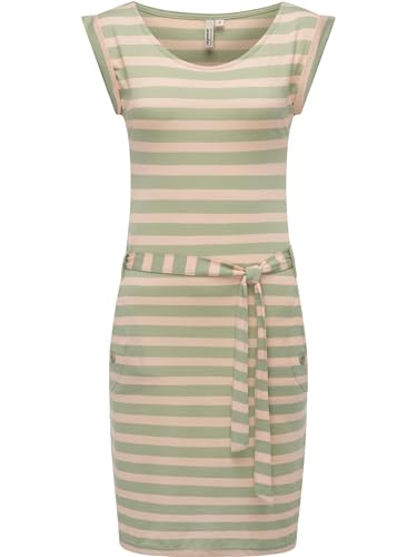 Ragwear Damen Kurzarm Sommerkleid kurzes, gestreiftes Minikleid mit Taillenband und Taschen Tagg Stripes YOUMODO Dusty Green Gr. M von Ragwear