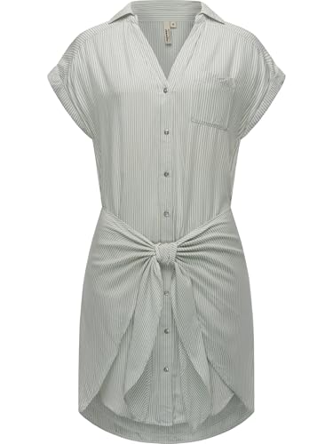 Ragwear Damen Kurzarm Sommerkleid kurzes Blusenkleid mit Taillenband und Brusttasche Bahaya Stripe YOUMODO Dusty Green Gr. S von Ragwear