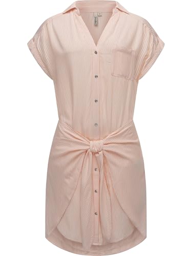 Ragwear Damen Kurzarm Sommerkleid kurzes Blusenkleid mit Taillenband und Brusttasche Bahaya Stripe YOUMODO Light Peach Gr. M von Ragwear
