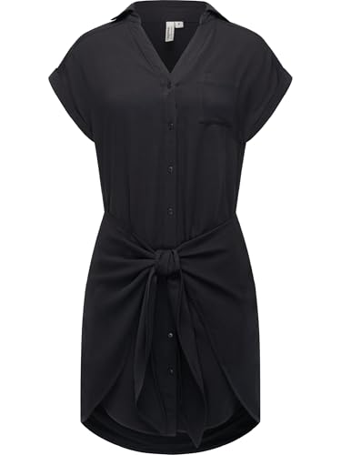 Ragwear Damen Kurzarm Sommerkleid kurzes Blusenkleid mit Taillenband und Brusttasche Bahaya YOUMODO Black Gr. XS von Ragwear