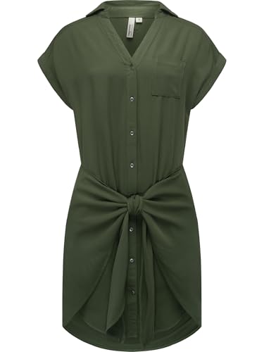 Ragwear Damen Kurzarm Sommerkleid kurzes Blusenkleid mit Taillenband und Brusttasche Bahaya YOUMODO Dark Olive Gr. M von Ragwear