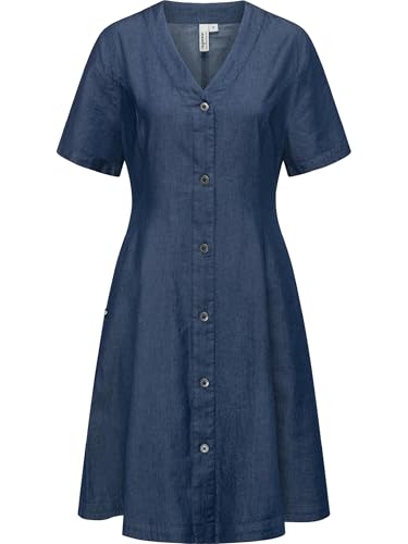 Ragwear Damen Kurzarm Sommerkleid kurzes Minikleid mit Schleife am Rücken Kveeda Denim YOUMODO Dark Blue Denim Gr. M von Ragwear