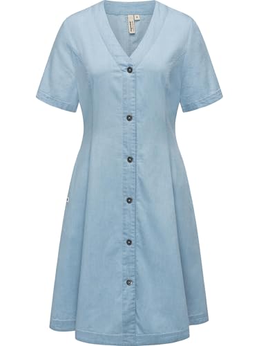 Ragwear Damen Kurzarm Sommerkleid kurzes Minikleid mit Schleife am Rücken Kveeda Denim YOUMODO Light Blue Denim Gr. L von Ragwear