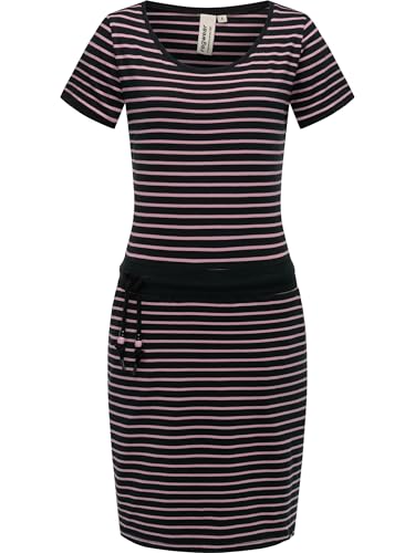 Ragwear Damen Kurzarm Sommerkleid kurzes Minikleid mit Taillenkordel, Streifenmuster und Taschen Baomi YOUMODO Black Gr. XXL von Ragwear