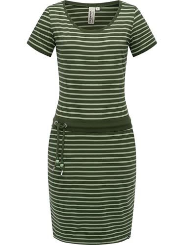 Ragwear Damen Kurzarm Sommerkleid kurzes Minikleid mit Taillenkordel, Streifenmuster und Taschen Baomi YOUMODO Dark Olive Gr. XXL von Ragwear