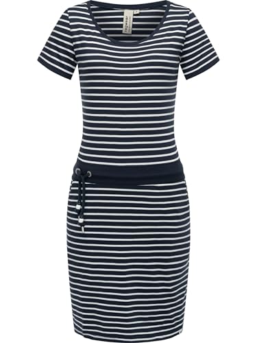 Ragwear Damen Kurzarm Sommerkleid kurzes Minikleid mit Taillenkordel, Streifenmuster und Taschen Baomi YOUMODO Navy Gr. XXL von Ragwear