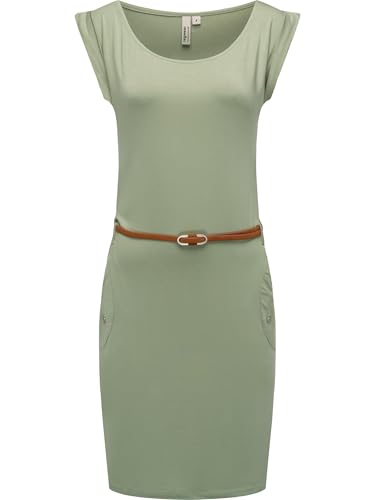 Ragwear Damen Kurzarm Sommerkleid kurzes Minikleid mit schmalem Taillen-Gürtel und Taschen Tagg YOUMODO Dusty Green Gr. M von Ragwear