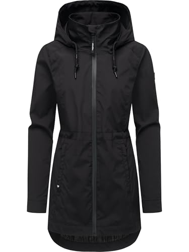 Ragwear Damen Lange Übergangsjacke wasserdicht und atmungsaktiv Parka mit Abnehmbarer Kapuze und feiner Rillenstruktur Dakkota B YOUMODO Black Gr. L von Ragwear