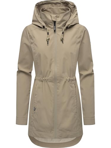 Ragwear Damen Lange Übergangsjacke wasserdicht und atmungsaktiv Parka mit Abnehmbarer Kapuze und feiner Rillenstruktur Dakkota B YOUMODO Dusty Olive Gr. M von Ragwear