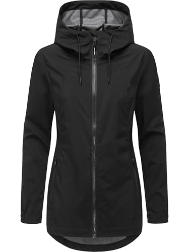 Ragwear Damen Lange Übergangsjacke wasserdichter und atmungsaktiver Kurzmantel mit Verstellbarer Kapuze Zuzka Sport YOUMODO Black Gr. XXL von Ragwear