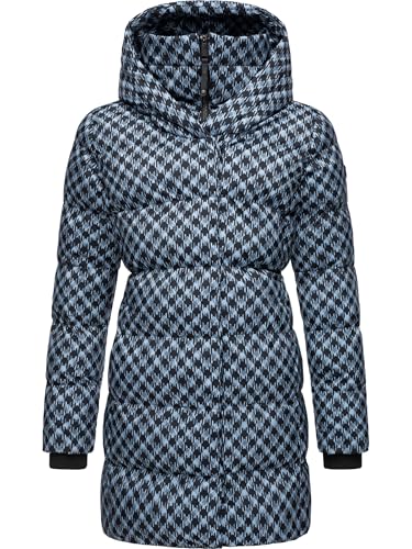 Ragwear Damen Langer Wintermantel mit Kapuze Warmer Steppmantel mit angesagtem Hahnentritt Muster wasserdicht und atmungsaktiv Niara Print YOUMODO Cloud Gr. XL von Ragwear