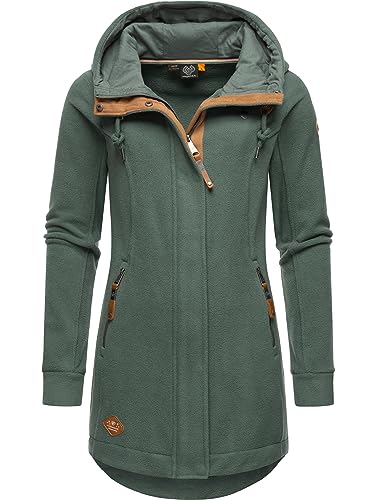 Ragwear Damen Leichter Fleece-Übergangsmantel lang windabweisend mit Kapuze Letti Fleece Pine Green Gr. XXL von Ragwear