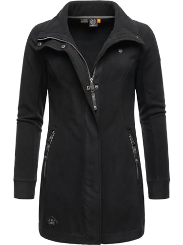 Ragwear Damen Leichter Fleece-Übergangsmantel lang windabweisend mit hohem Kragen Letrice Fleece Black Gr. XS von Ragwear