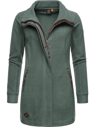 Ragwear Damen Leichter Fleece-Übergangsmantel lang windabweisend mit hohem Kragen Letrice Fleece Pine Green Gr. S von Ragwear