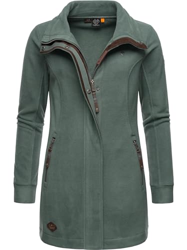 Ragwear Damen leichter Fleece-Übergangsmantel lang windabweisend mit hohem Kragen Letrice Fleece Pine Green Gr. S von Ragwear