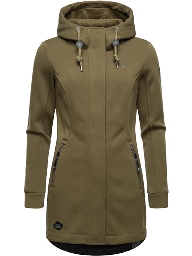 Ragwear Damen Leichter Rippstrick-Übergangsmantel lang windabweisend mit Kapuze Letti Bonded Olive Gr. S von Ragwear