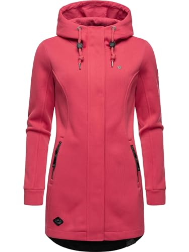 Ragwear Damen Leichter Rippstrick-Übergangsmantel lang windabweisend mit Kapuze Letti Bonded Raspberry Gr. L von Ragwear