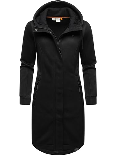 Ragwear Damen Leichter Rippstrick-Übergangsmantel lang windabweisend mit Kapuze Letti Long Bonded Black Gr. M von Ragwear