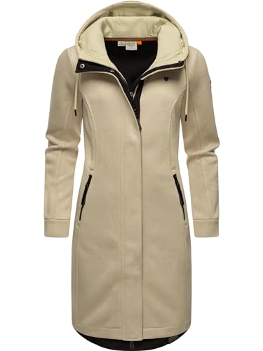 Ragwear Damen Leichter Rippstrick-Übergangsmantel lang windabweisend mit Kapuze Letti Long Bonded Ecru Gr. L von Ragwear