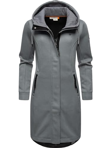 Ragwear Damen Leichter Rippstrick-Übergangsmantel lang windabweisend mit Kapuze Letti Long Bonded Grey Gr. L von Ragwear