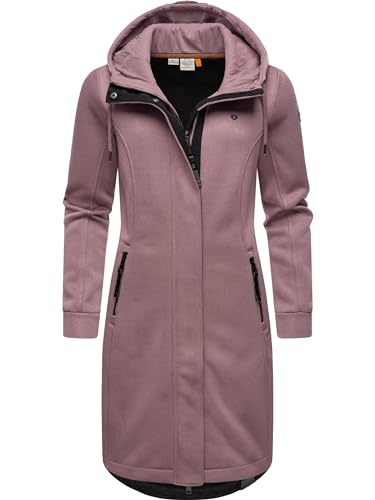 Ragwear Damen Leichter Rippstrick-Übergangsmantel lang windabweisend mit Kapuze Letti Long Bonded Mauve Gr. M von Ragwear