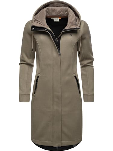 Ragwear Damen Leichter Rippstrick-Übergangsmantel lang windabweisend mit Kapuze Letti Long Bonded Mocca Gr. XL von Ragwear