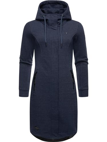 Ragwear Damen Leichter Sweat Übergangsmantel lang windabweisend mit Kapuze Letti Long Navy Gr. 3XL von Ragwear