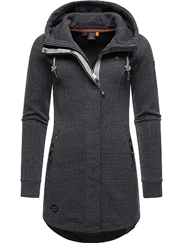 Ragwear Damen Leichter Sweat Übergangsmantel lang windabweisend mit Kapuze Letty Intl. Black23 Gr. 4XL von Ragwear