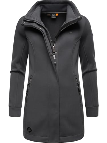 Ragwear Damen Leichter Sweat-Übergangsmantel lang windabweisendl mit hohem Kragen Letrice Bonded Dark Grey Gr. S von Ragwear