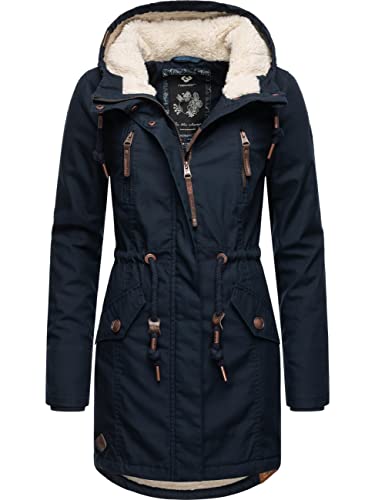 Ragwear Damen Mantel Lange warme Winterjacke mit Teddyfell-Kapuze Elsie Intl Navy22 Gr. XS von Ragwear