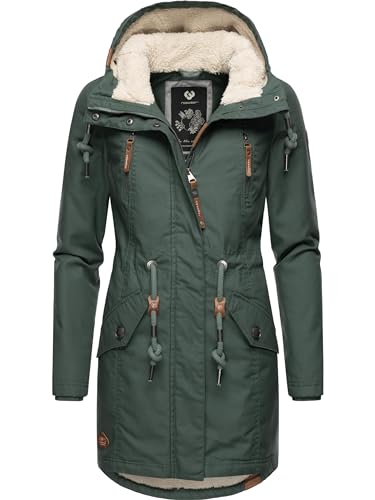 Ragwear Damen Mantel Lange warme Winterjacke mit Teddyfell-Kapuze Elsie Intl Pine Green23 Gr. M von Ragwear