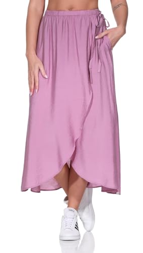 Ragwear Damen Midi-Rock in Wickeloptik Sabinna Langer Sommerrock einfarbig 2511-45004 Dusty Pink (4061) XXL von Ragwear