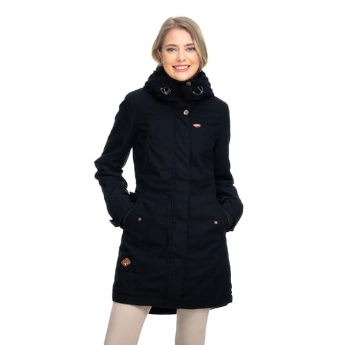 Ragwear JANNISA Damen Frauen Parka,Mantel,Übergangsmantel,Übergangsjacke mit Kapuze,Herbstmantel,Schwarz,L von Ragwear