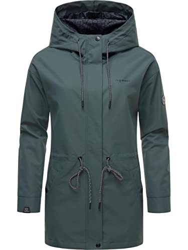 Ragwear Damen Parka wasserdichte Lange Outdoorjacke mit Verstellbarer Kapuze Urbanna Remake Dark Green Gr. M von Ragwear