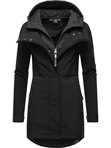 Ragwear Damen Softshellmantel Lange Übergangsjacke Outdoormantel mit Kapuze Ybela Black22 Gr. M von Ragwear