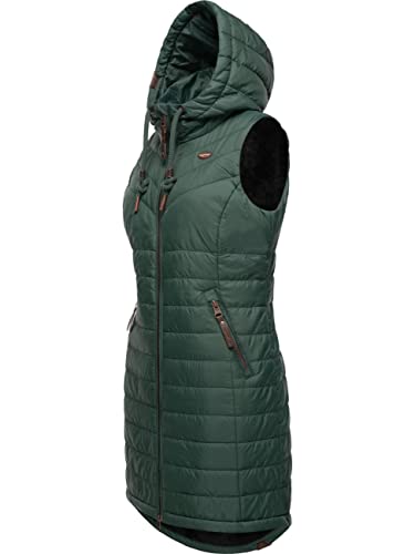 Ragwear Damen Steppweste Outdoor-Weste mit Kapuze Lucinda Vest Long Dark Green Gr. XL von Ragwear