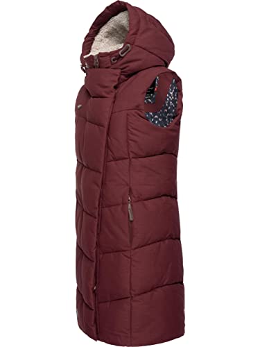 Ragwear Damen lange Winter Steppweste mit Kapuze Pavla Vest Wine Red Gr. S von Ragwear