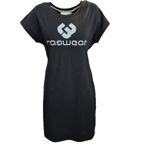 Ragwear Damen Strandkleid, Kurzarm, Gestreift, Boho-Stil, Schwarz, Knielang (DE/NL/SE/PL, Alphanumerisch, XS, Regular, Regular, Schwarz) von Ragwear