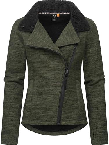 Ragwear Damen Sweatjacke Strickjacke mit Teddyfell-Futter Saskie Melange YOUMODO Dark Olive Gr. S von Ragwear