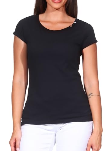 Ragwear Damen T-Shirt Kurzarmshirt Basic Freizeitshirt Fllorah GOTS 2521-10012 Black (1010) XXL von Ragwear